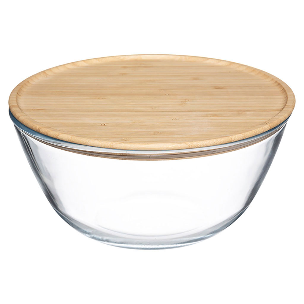 Saladier verre avec couvercle bambou 2.5L