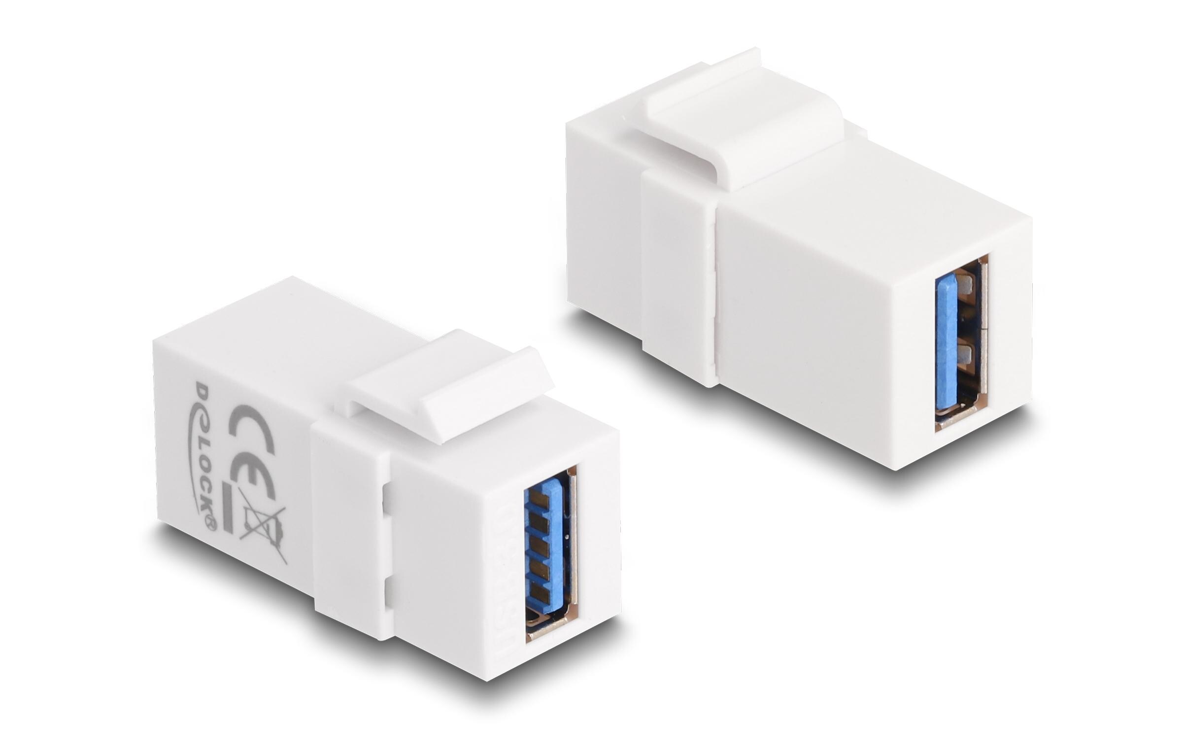 Keystone-Modul USB 3.0 A WeissDelock Keystone Modul USB 3.0 A Buchse zu USB 3.0 A Buchse, Weiss (1:1)