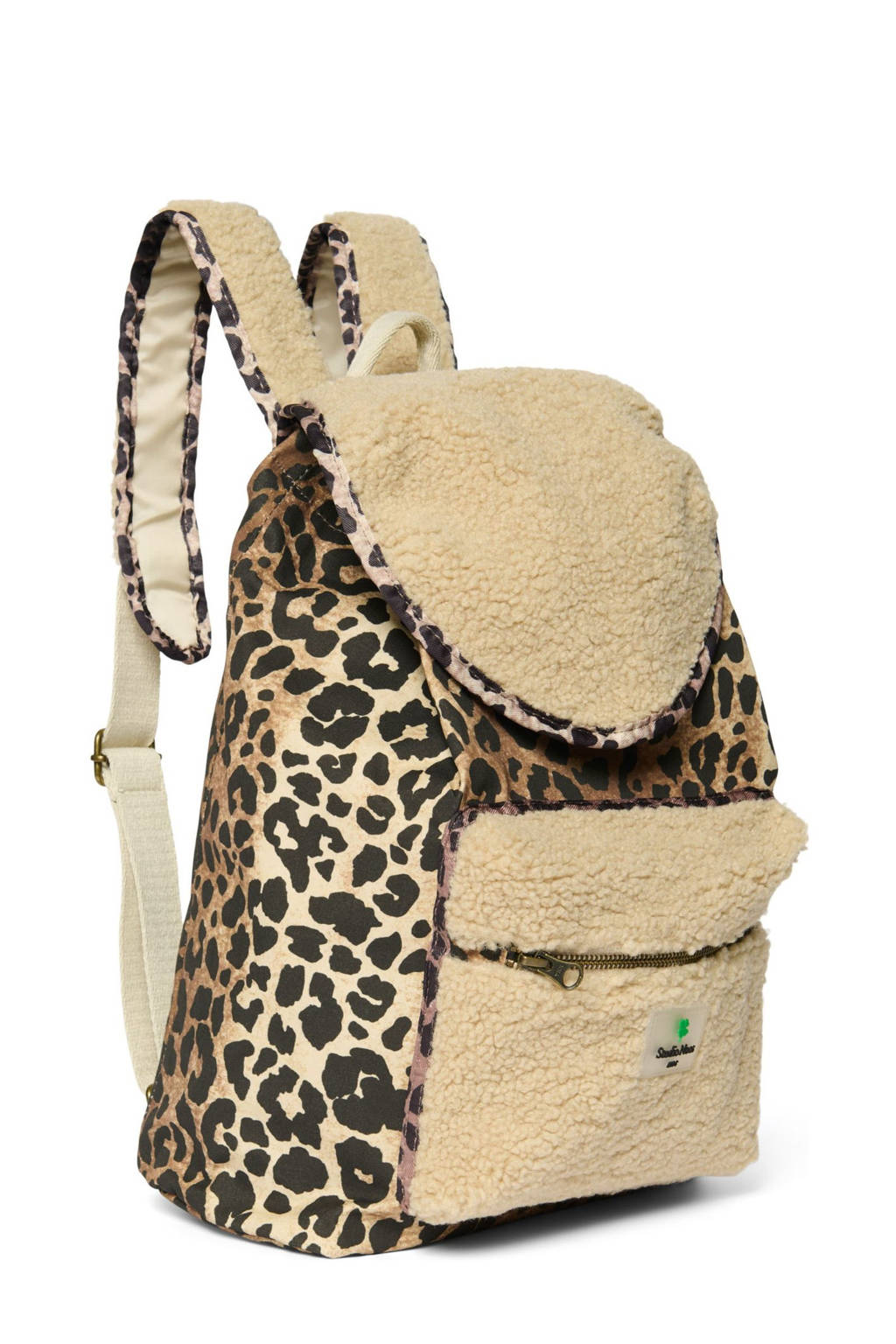 rugzak met panterprint en teddy detail