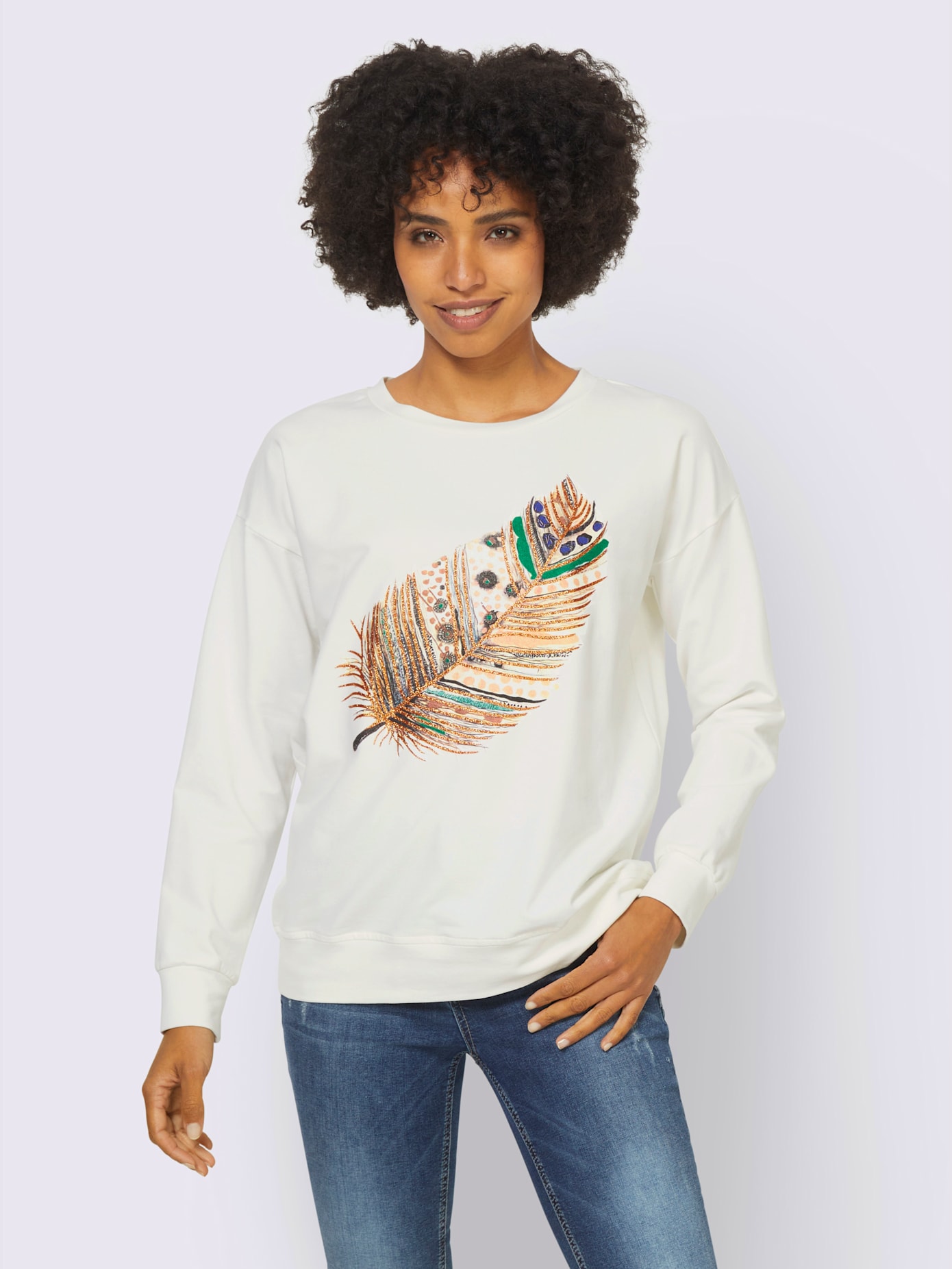 Sweat-shirt imprimé plumes