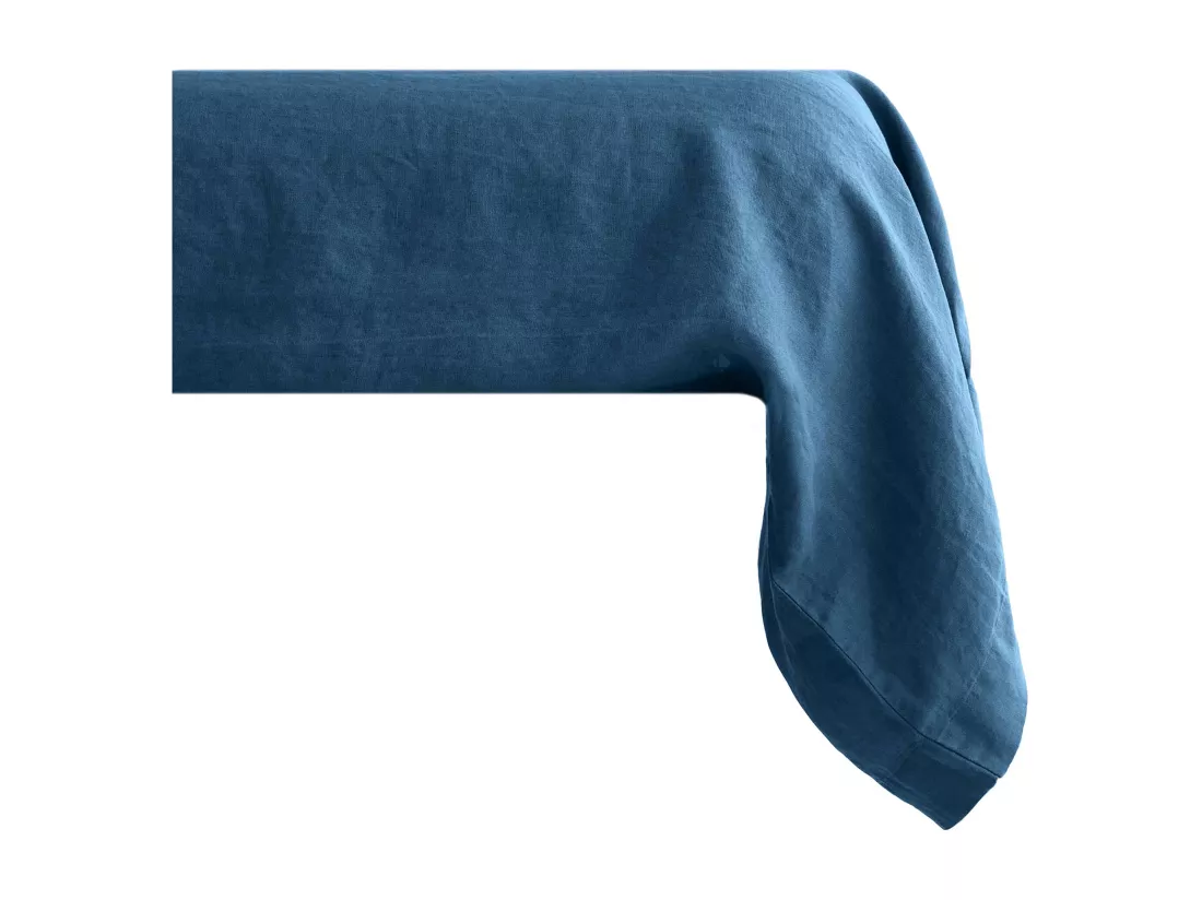 Taie de traversin uni 195X43 cm 100% lin lavé SONATE bleu Marine