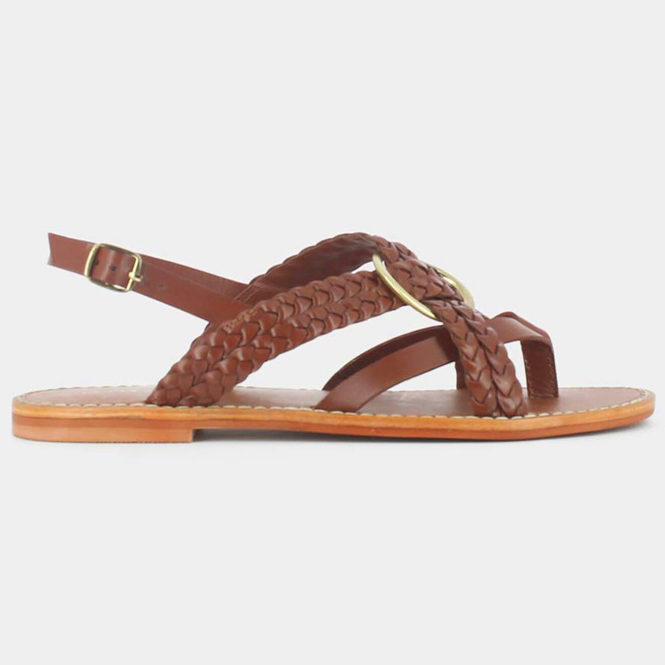 Jonak Sandales plates en Cuir Wood cognac