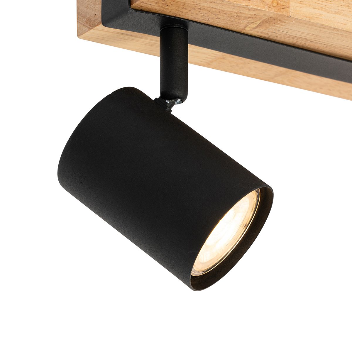 Plafondlamp zwart met hout 2-lichts verstelbaar rechthoekig - Jeana