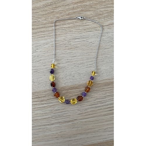 Collier ambre et améthyste