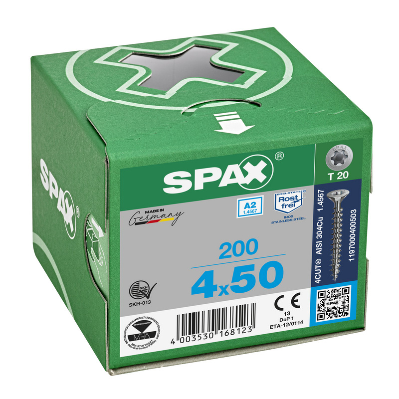Spax universele schroeven T-STAR plus platkop voldraad RVS 4x50mm TX20