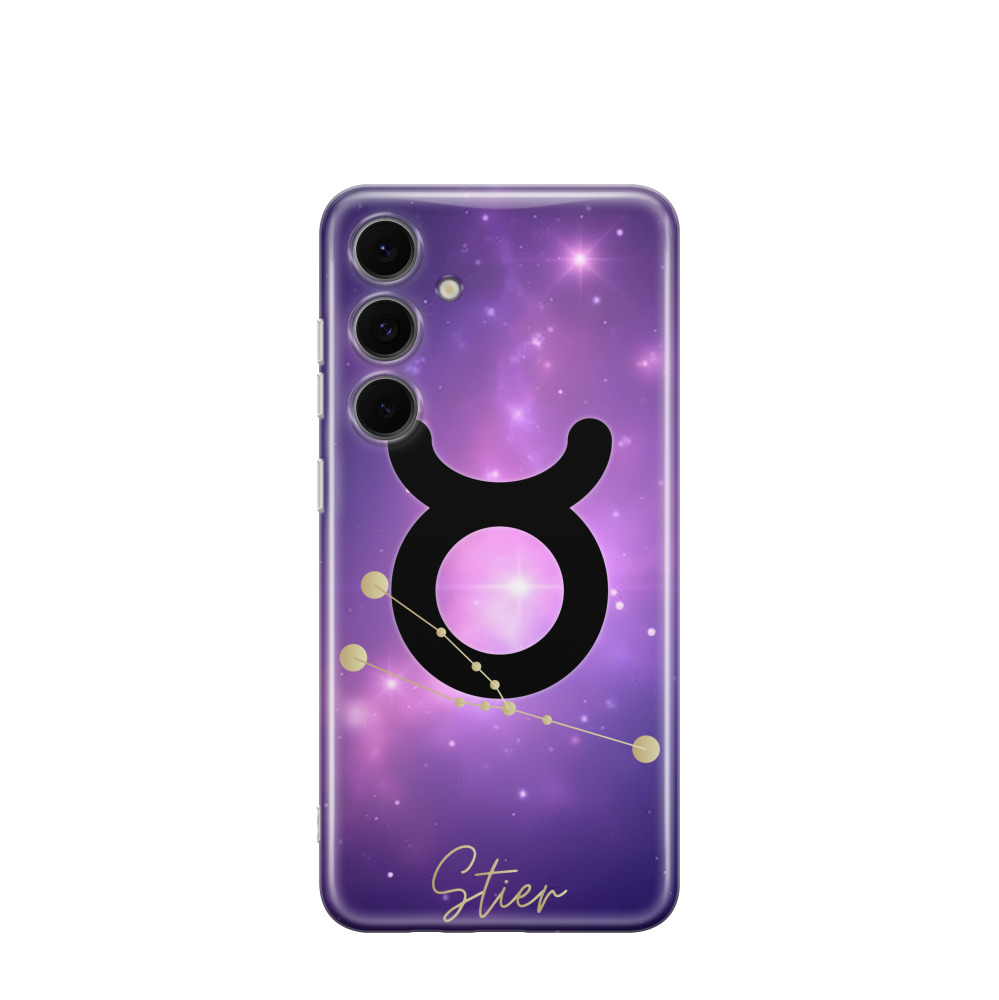 Samsung Galaxy S24 FE Gummi Hülle Sternzeichen  Stier 1 - Lila-Violett