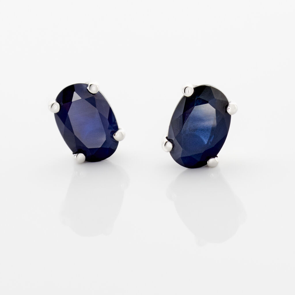Boucles D'oreilles Puces Ovale Or Blanc Saphir