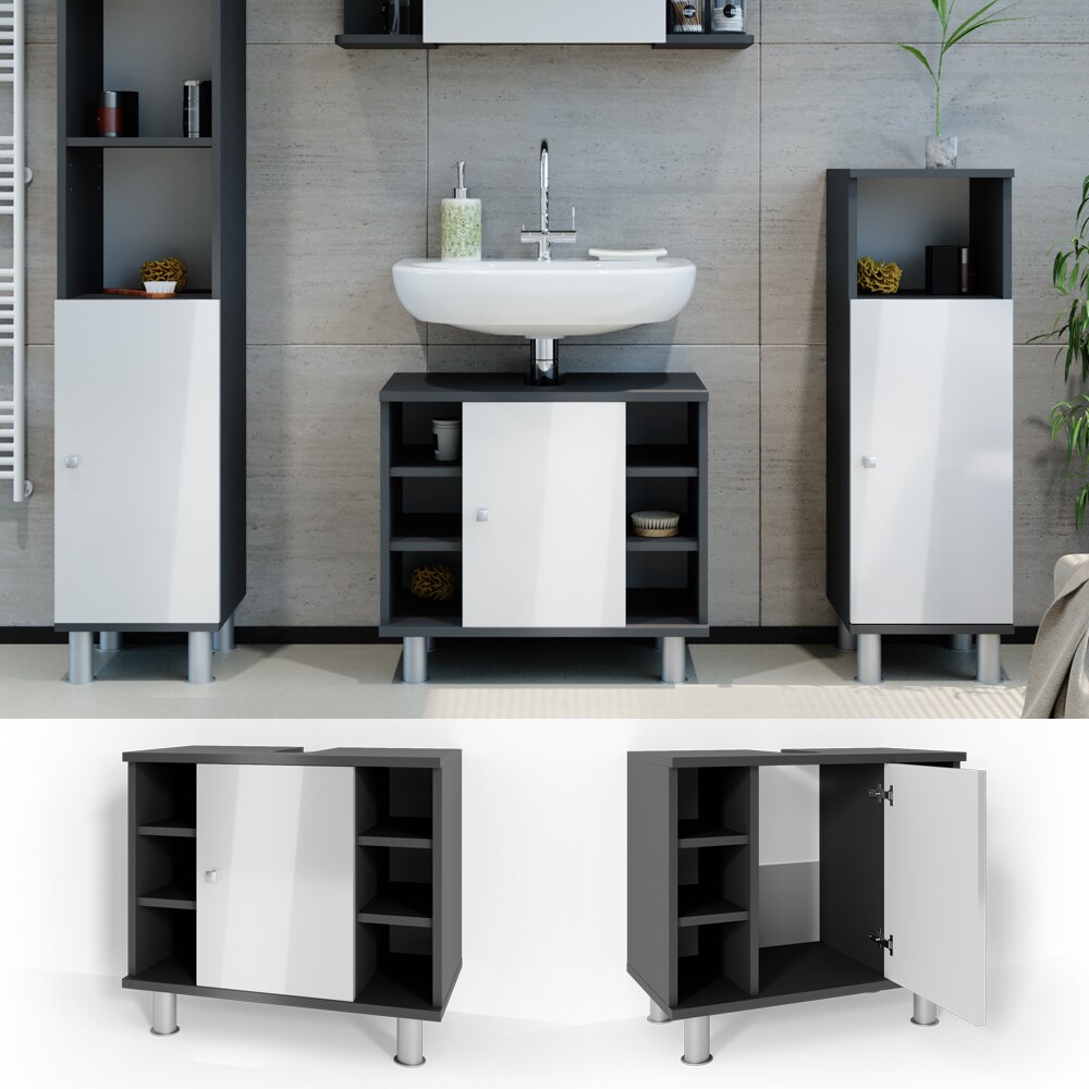 VICCO Waschbeckenunterschrank FYNN Weiß / Anthrazit - Badschrank Kommode Waschtisch Unterschrank