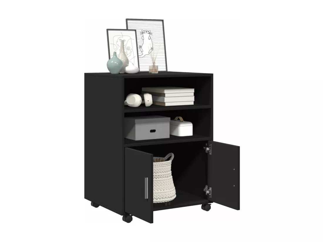 Armoire à roulettes noir 60x48x81 cm bois d'ingénierie
