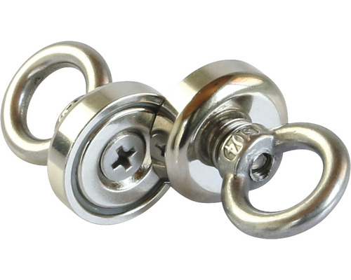 Potmagneet met oogje, industrieel neodymium, Ø 25x33 mm, 2 stuks