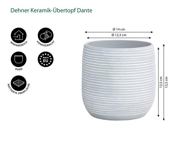 Dehner Keramik-Übertopf Dante, rund, hellgrau