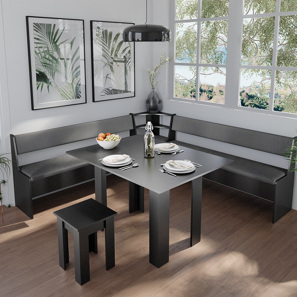 Vicco Eckbankgruppe Küchensitzgruppe Esszimmergruppe Roman Schwarz modern 210x210 cm Sitzbank Sitzecke Küchentisch Tischhocker Küchenmöbel Polstermöbel Esszimmermöbel