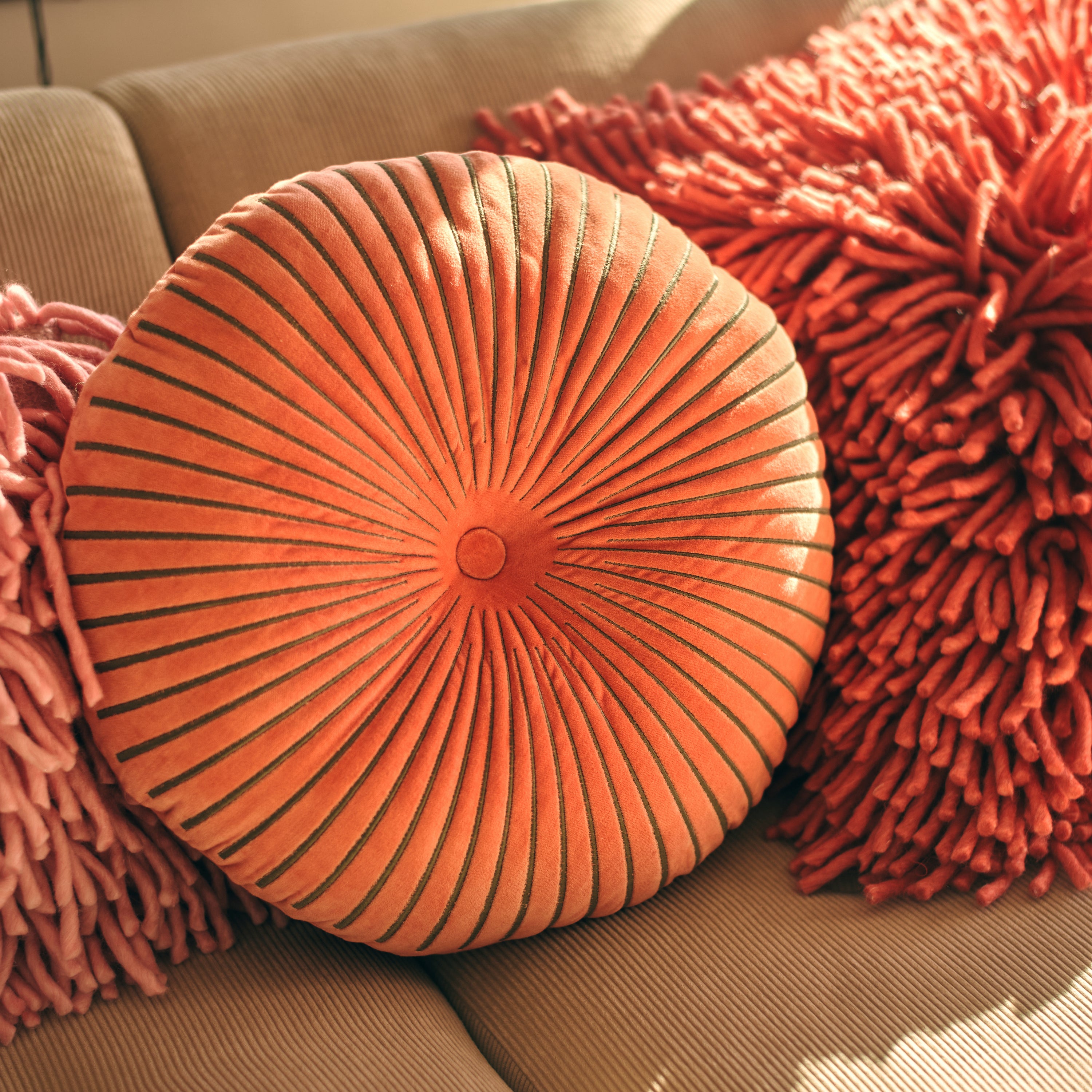 HKliving Round Ripple Sierkussen Ã 50 cm - Sienna