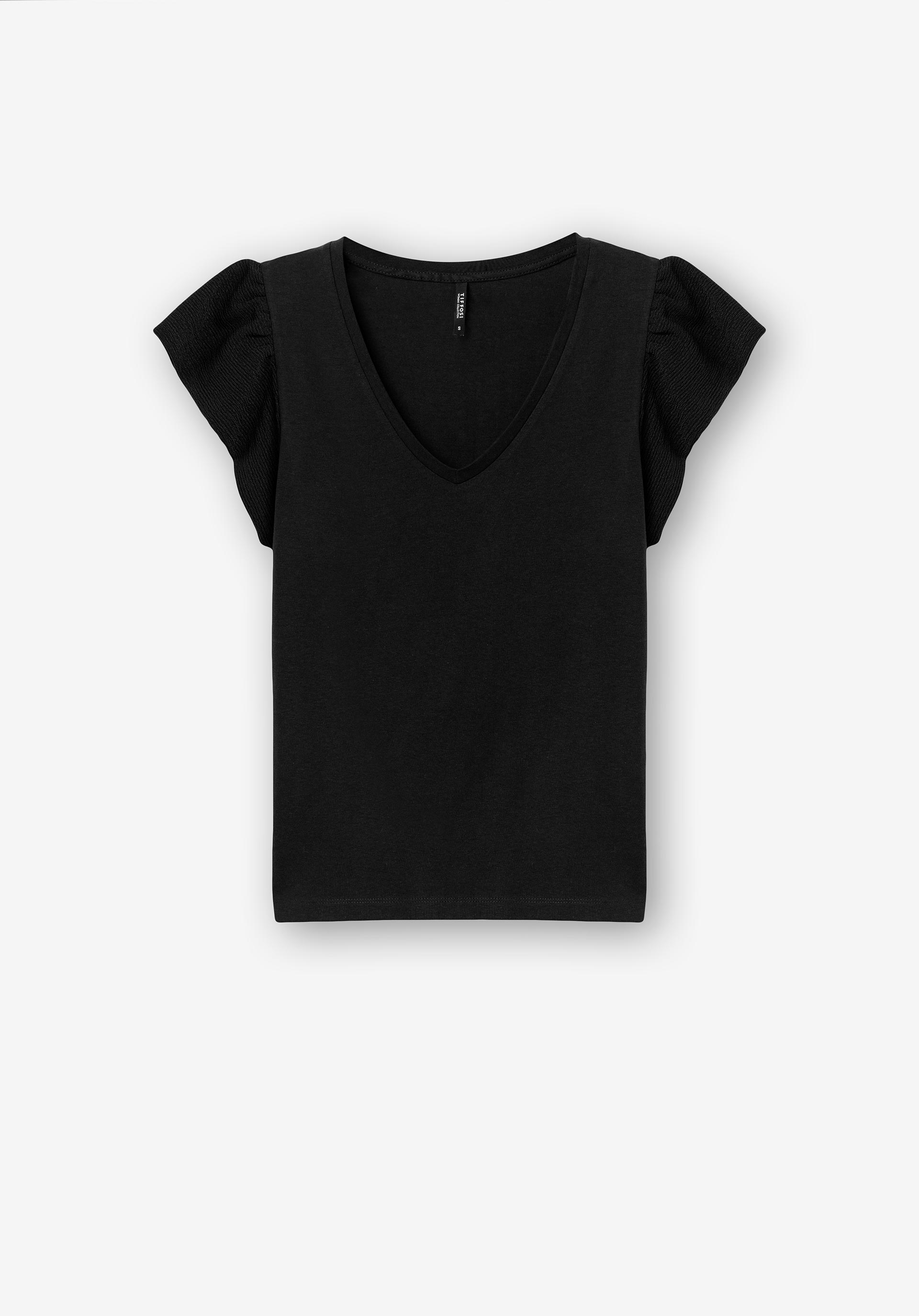 T-shirt Mangas com Efeito Enrugado