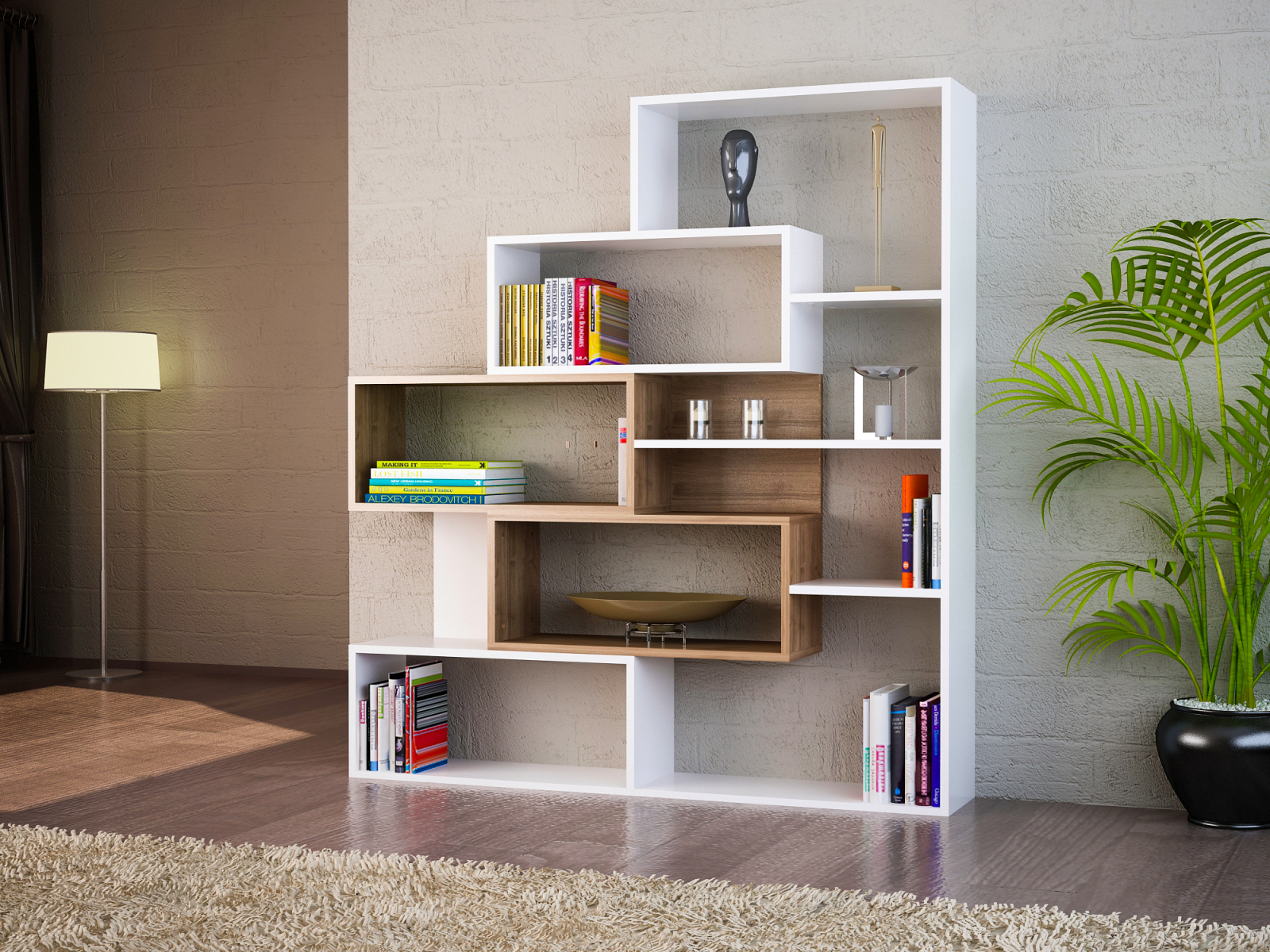 Bücherregal - weiß-Walnuss - 151 cm hoch