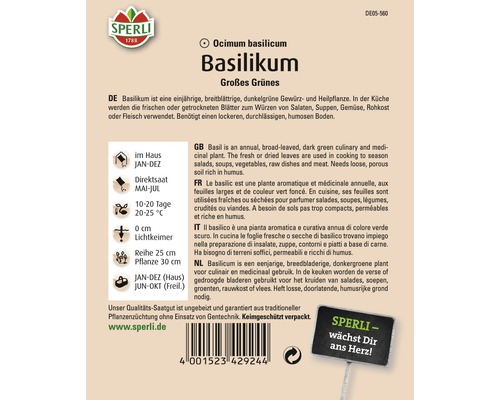 Basilicum 'Large Green' Sperli Kruidenzaden
