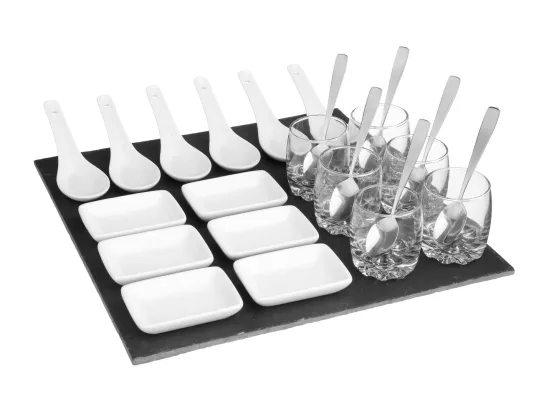 Ensemble D'appétiseur 25 Pièces Avec Base En Ardoise.