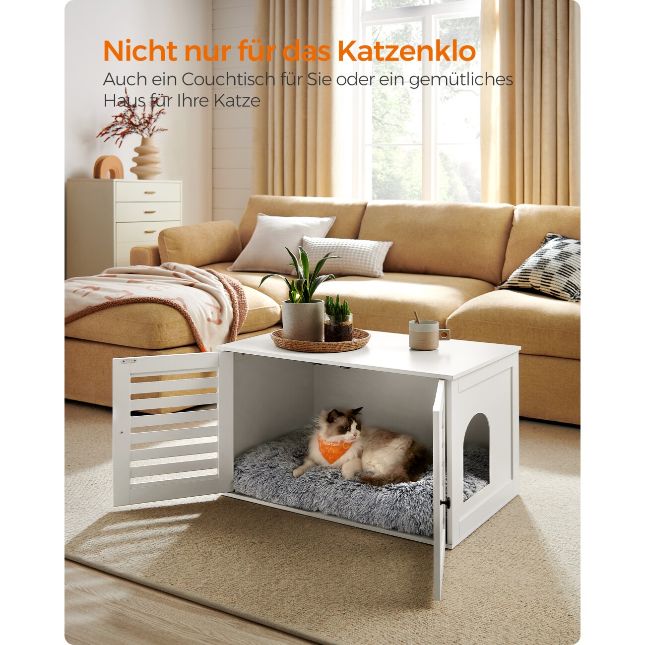 FEANDREA Katzenklo mit Lamellentür weiß