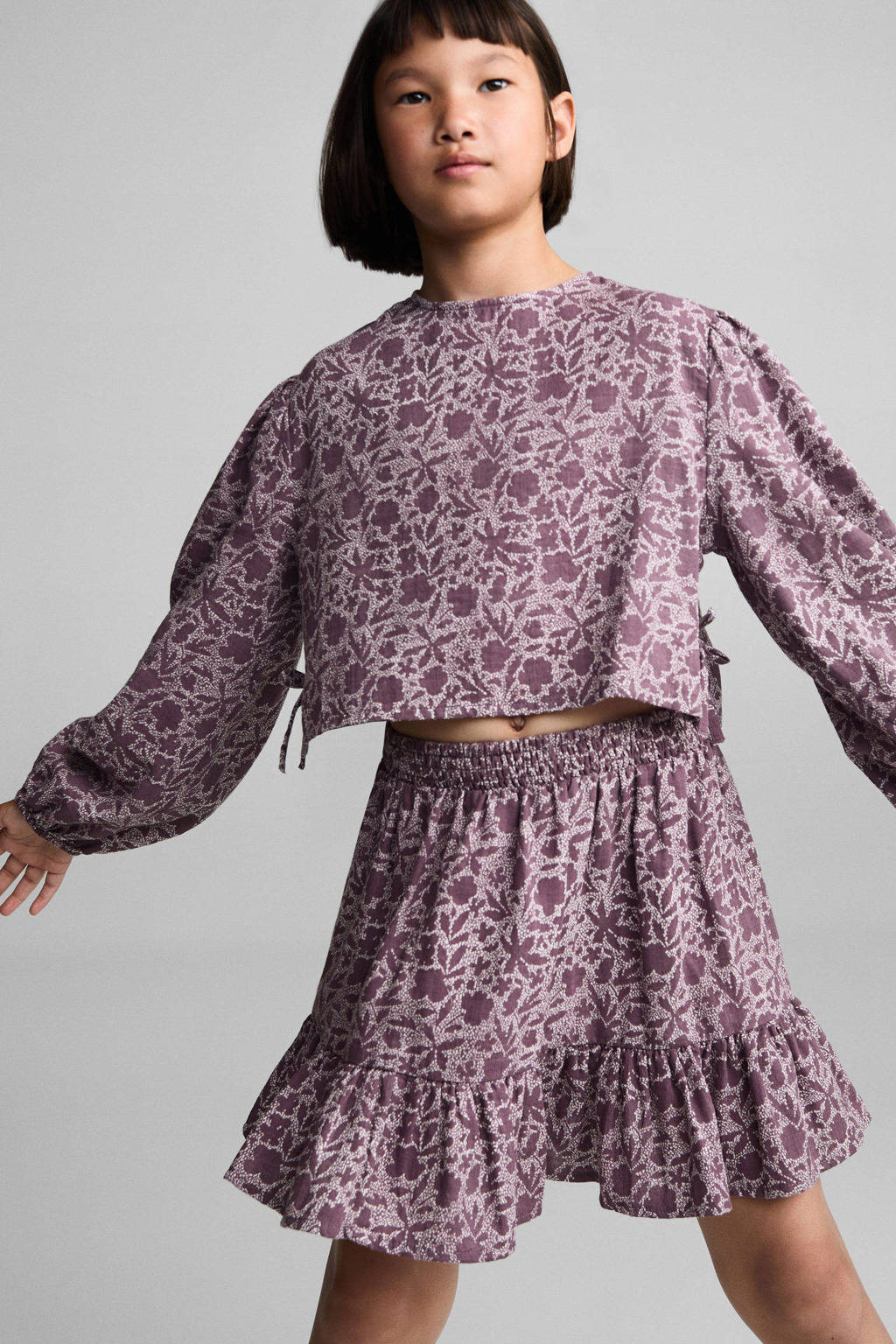 Mango Kids crop top met all over print paars
