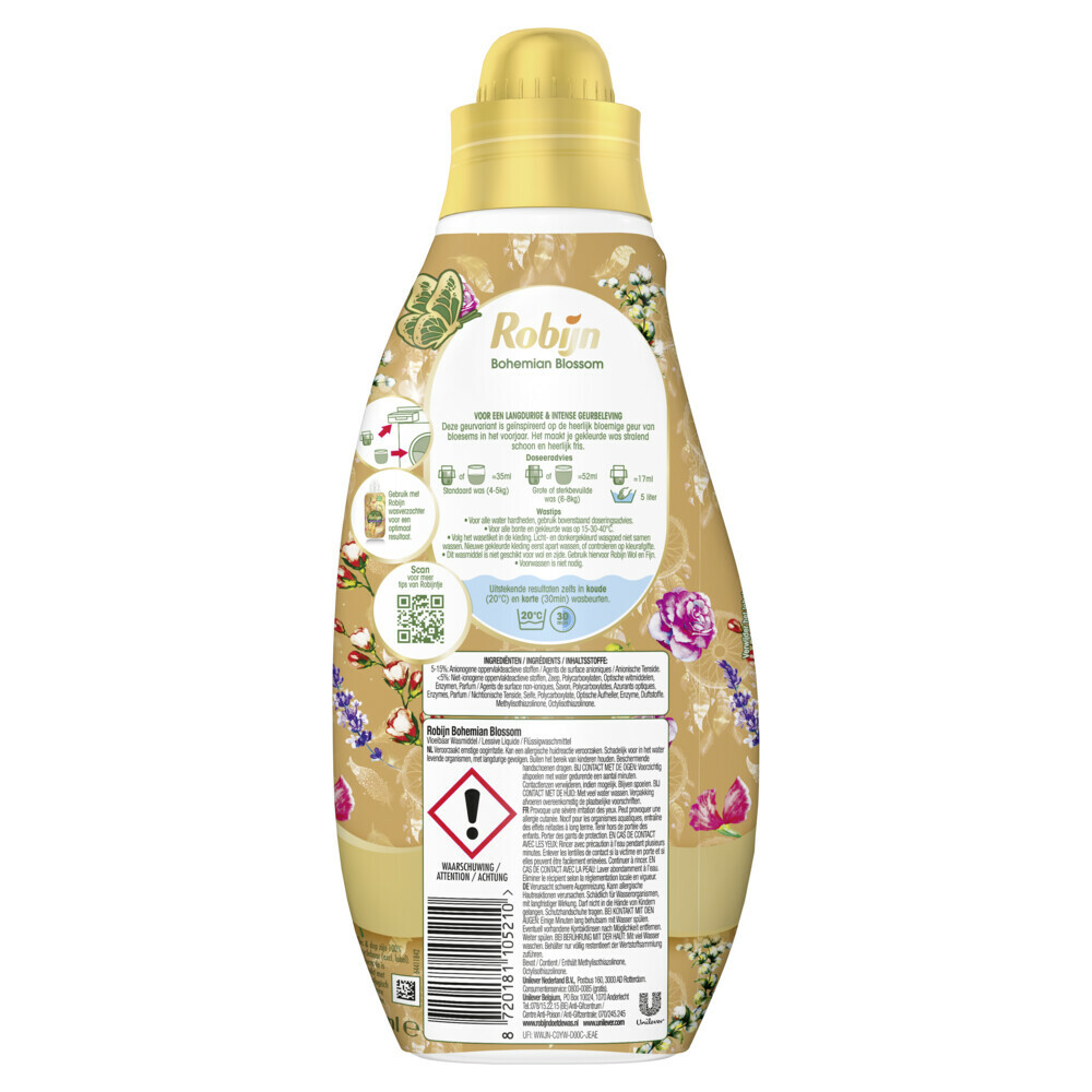 8x Robijn Klein & Krachtig Wasmiddel Bohemian Blossom 19 Wasbeurten665 ml