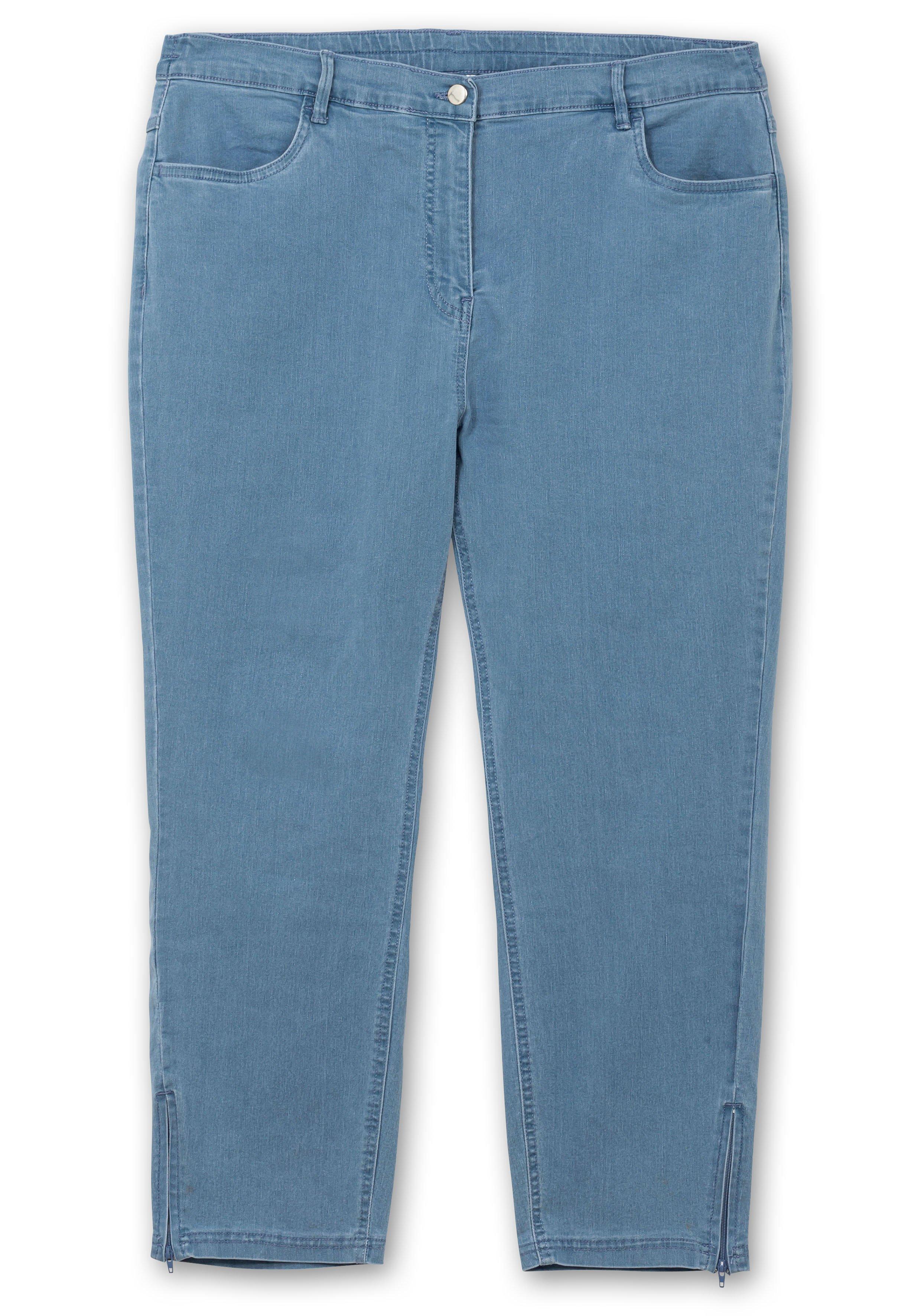 Schmale 7/8-Jeans mit Dehnbund und Zipper am Saum