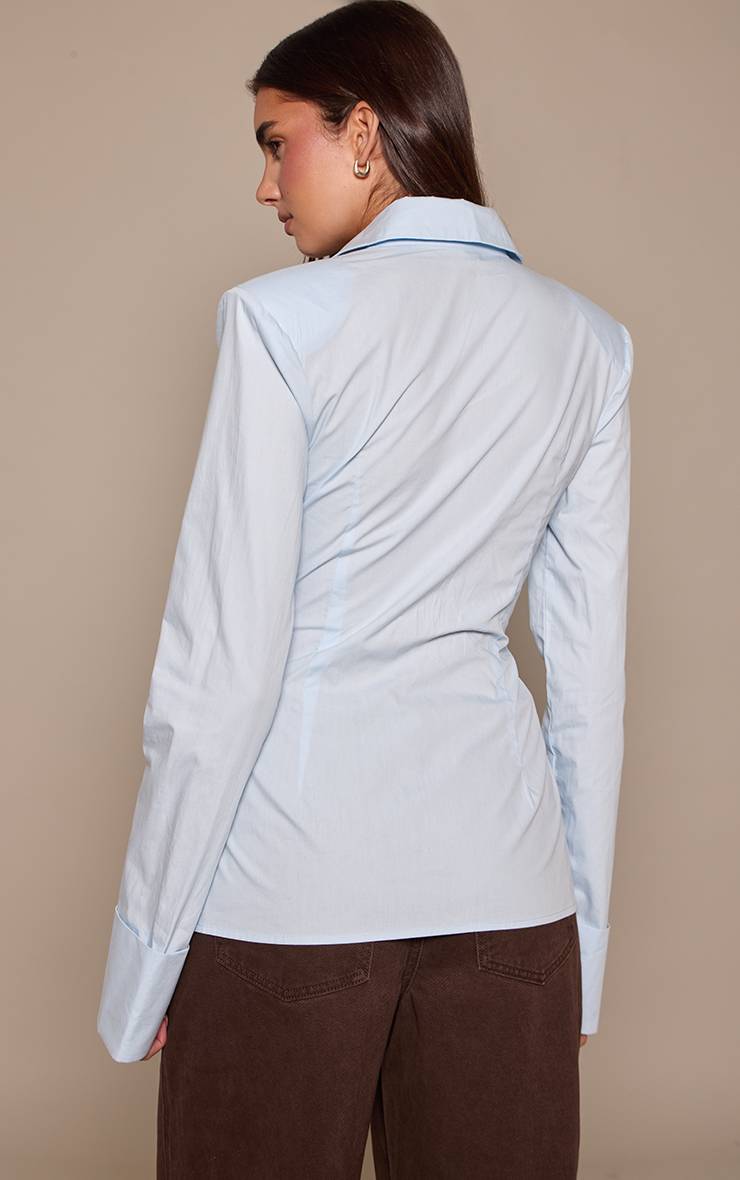 Bleu Clair Chemise En Coton À Épaulettes Et Détail De Poignets Froncés