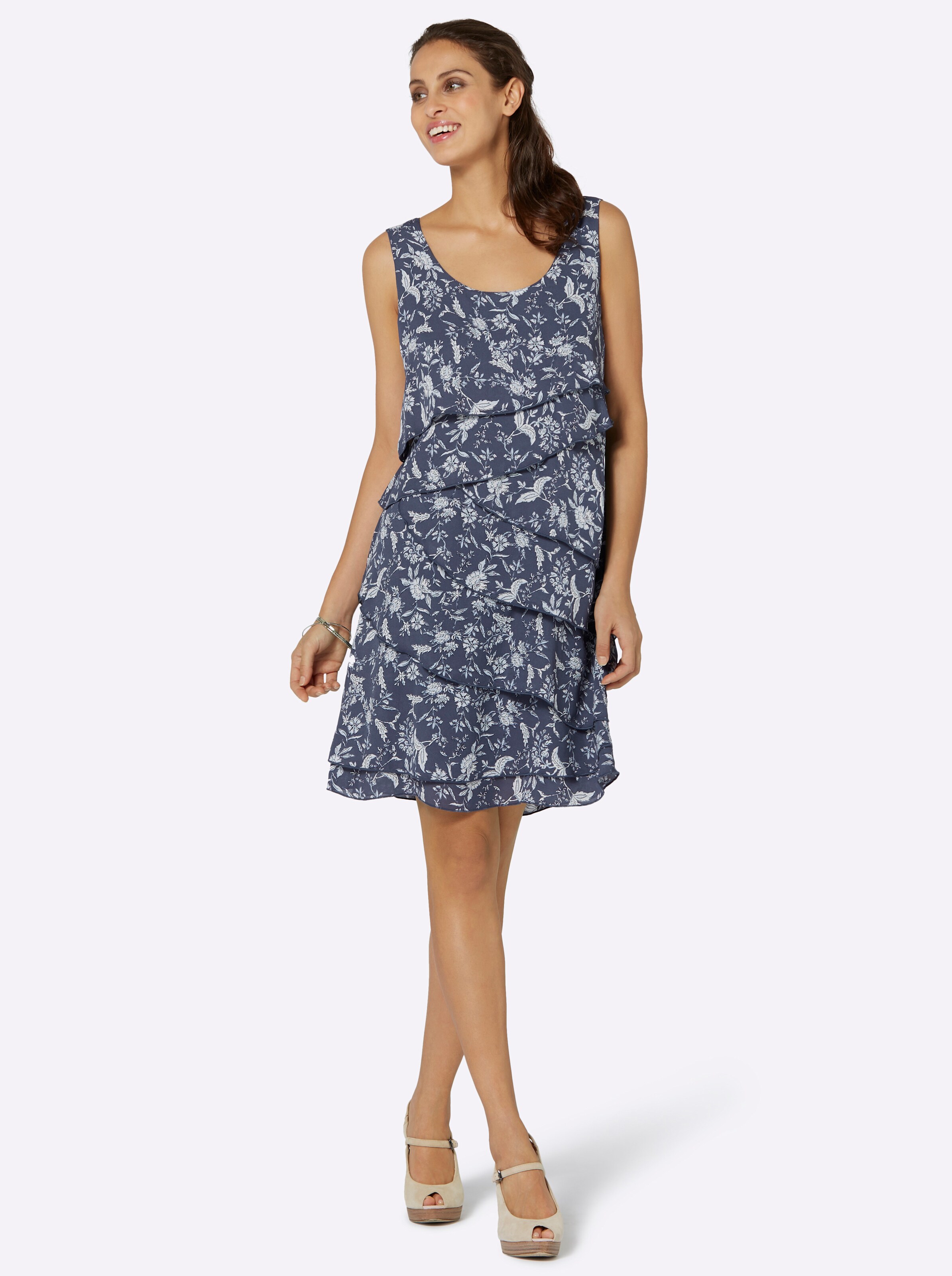 Druckkleid in rauchblau-bedruckt