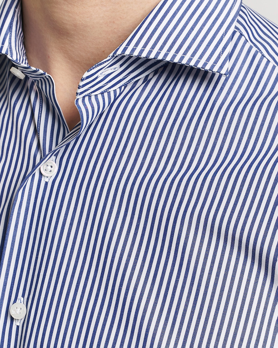 Grigio Cotton Poplin Dress Shirt Blue Stripe
