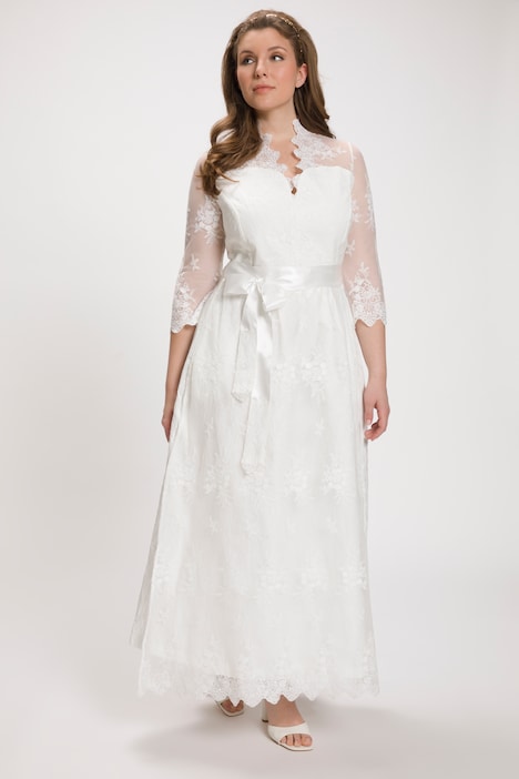 Braut-Dirndl, Spitze, Stehkragen, 3/4-Ärmel, Brautkleid