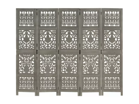 Cloison de séparation 5 panneaux Gris 200x165 cm Bois manguier