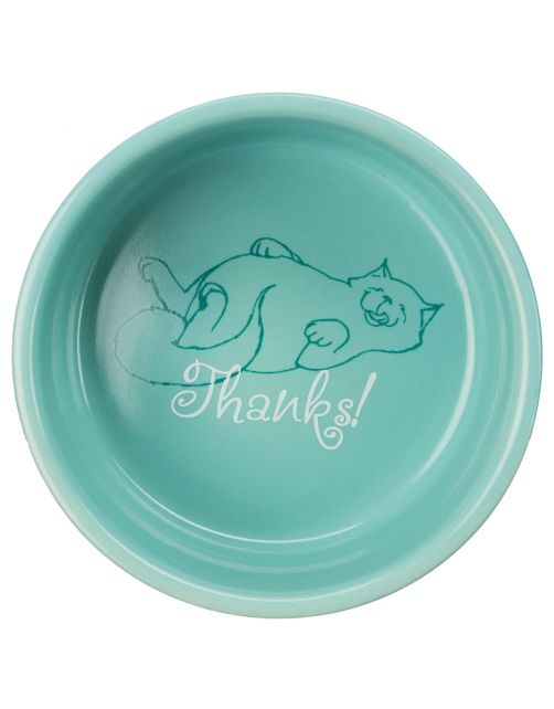 Trixie Voer\/Waterbak 'Thanks For Service' Keramiek - Kattenvoerbak - Ø11 cm Assorti