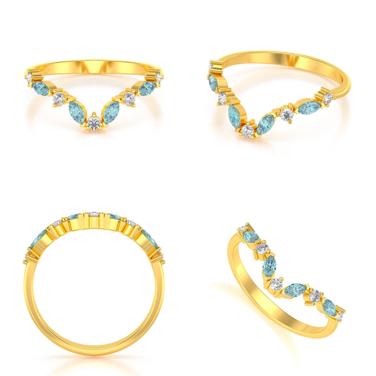 Bague ADEN Or 585 Jaune Aigue-Marine et diamants 1.9grs