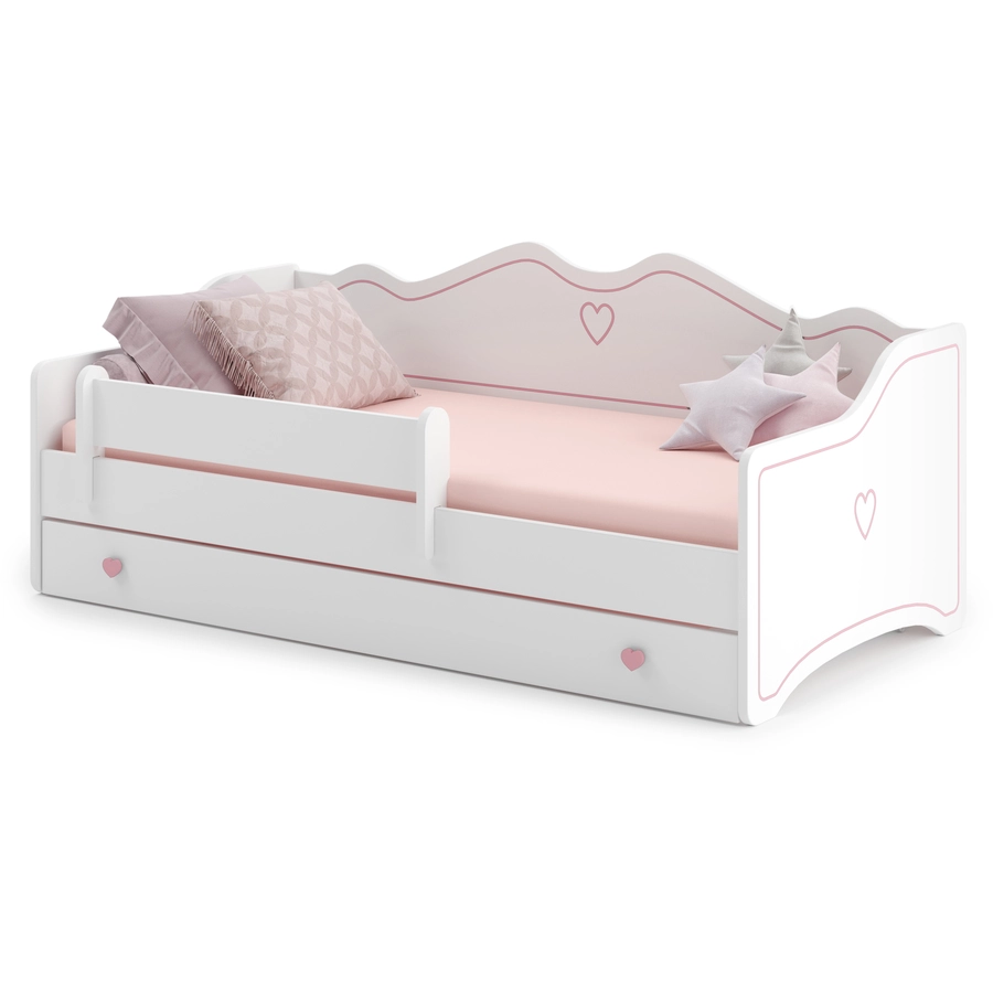 Kids Collective Kinderbett 80x160 | 80x180 Mädchen mit Matratze Rausfallschutz & Schublade pink mit Matratze