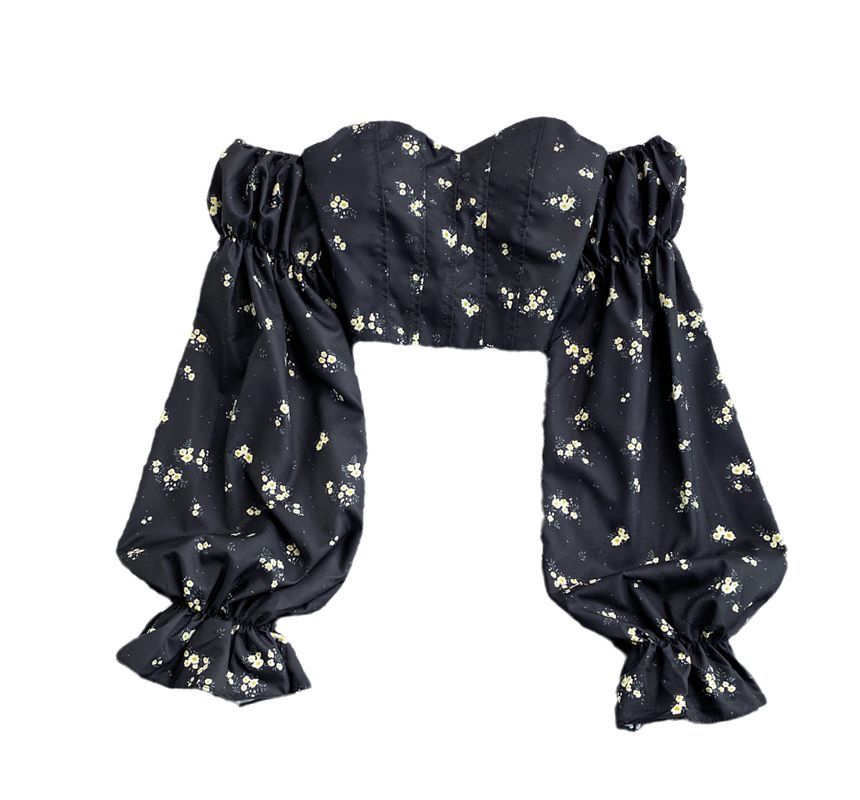 Yearnin - Blouse met blote schouders en bloemenprint en pofmouwen