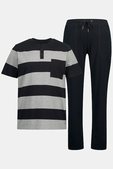 Schlafanzug, Homewear, OEKO-TEX, Zweiteiler, T-Shirt mit Ringeln, lange Hose, bis 8 XL