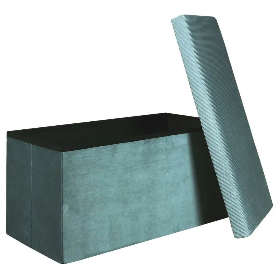Home Deco Poef Velvet - opbergbox - blauw - 76 x 38 cm