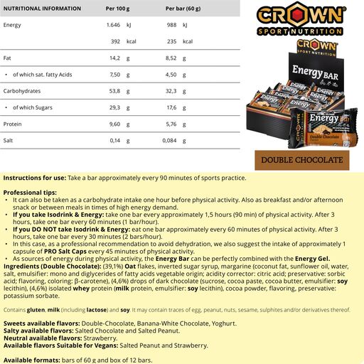 Barra Energética Crown Sport Nutrition Sabor Chocolate Duplo, 12 x 60 g