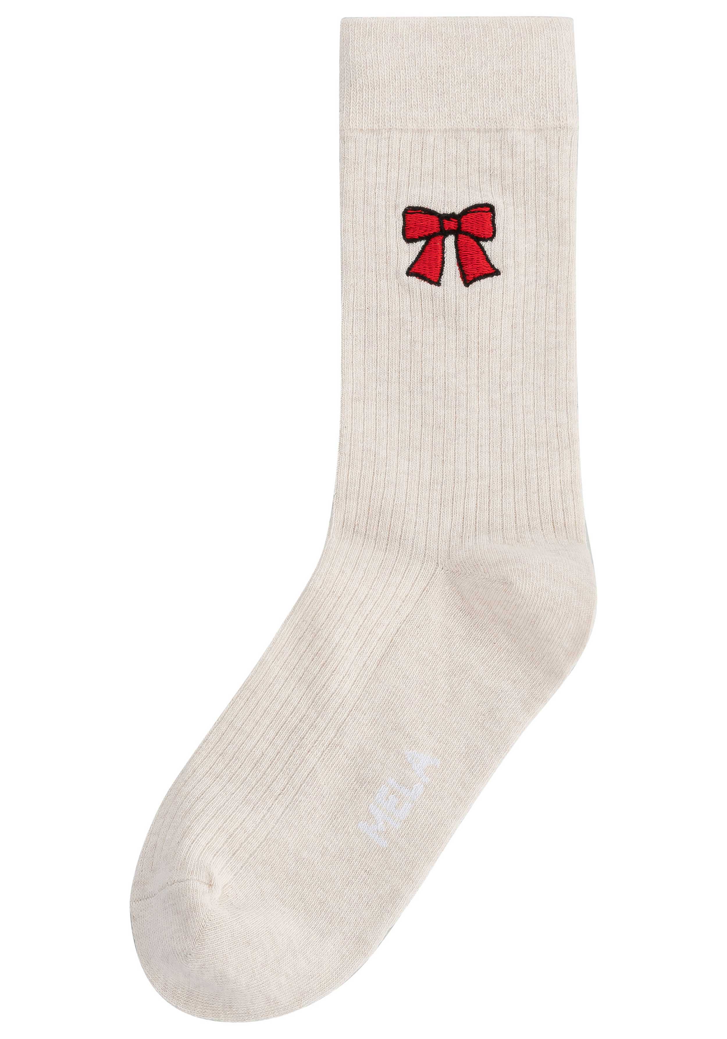 Mela 1er-Pack Socken Ribbed mit Stickerei Cream Melange/Bow