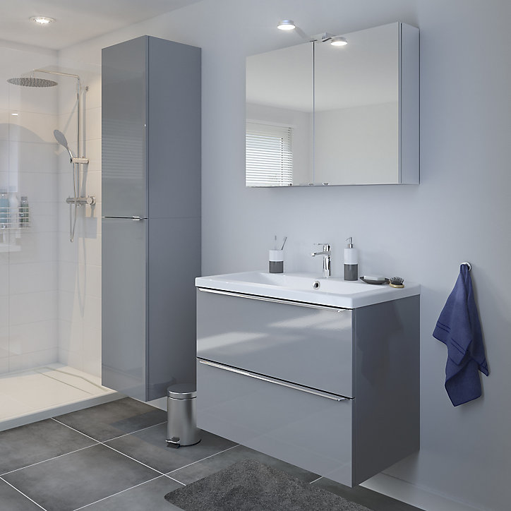 Meuble sous vasque à suspendre GoodHome Imandra gris 80 cm + plan vasque Mila