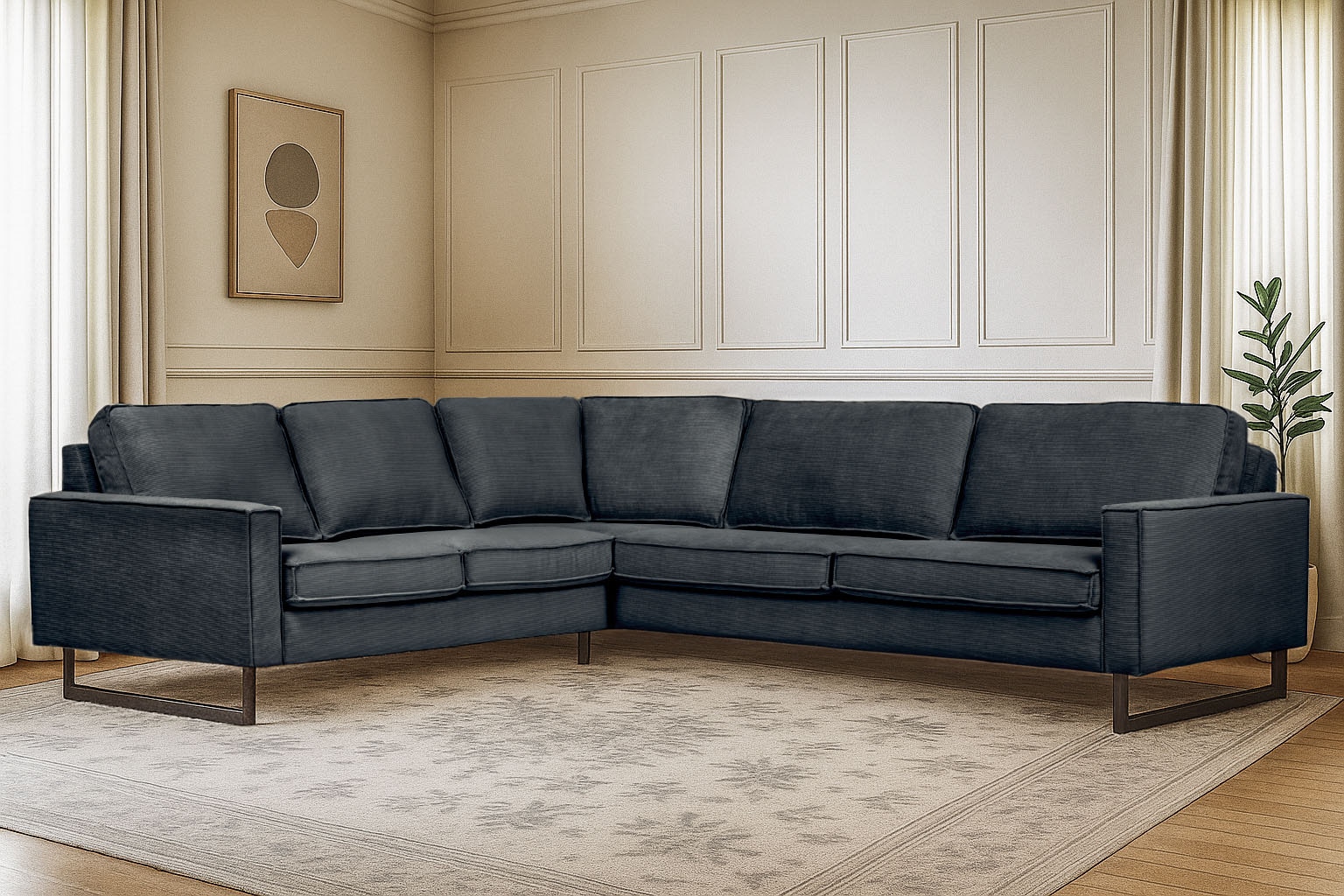 Home affaire Ecksofa »Pinto, XXL, 250/290 cm, langer Schenkel, Ottomane« Cord, Chenille, Lederoptik, mit Keder, Metallfüsse, Wellenunterfederung