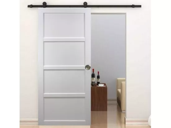 Porte Coulissante Tamera Blanc 4 Panneaux H204 X L63 + Rail à Roulettes Et 2 Coquilles Gd Menuiseries