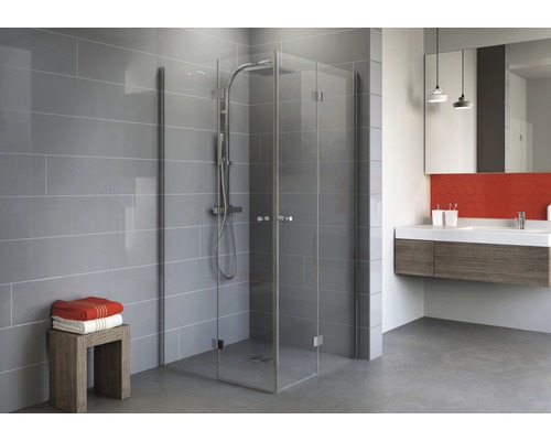 Hoekinstap met draai-vouwdeur SCHULTE Alexa Style 2.0 ExpressPlus 80 x 80 cm, aluminium profiel, helder glas, vuilafstotende glascoating