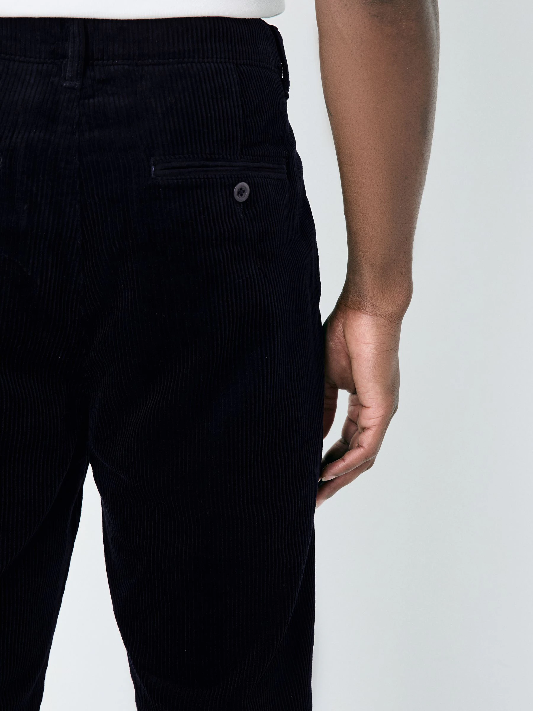 Marineblauw - Standaard toelopende pasvorm - Corduroy Single Pleated Trousers