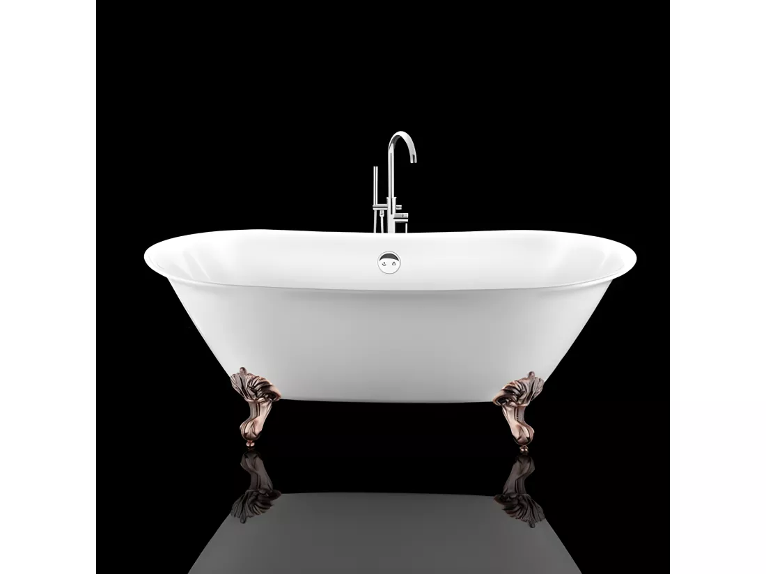 Baignoire ancienne rétro sur pieds SURRY HILLS Blanche 165 cm Pieds d'Aigle Cuivre rouge vieilli