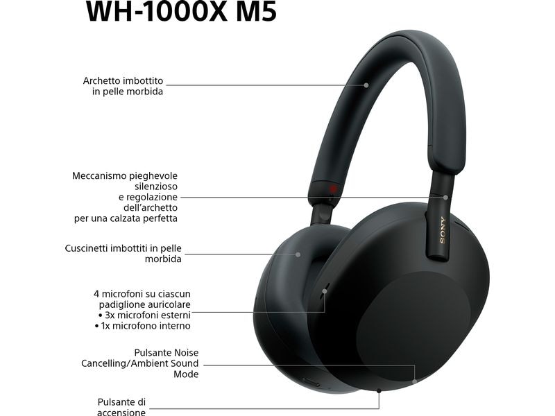 Sony Wireless Over-Ear-Kopfhörer WH-1000XM5 Schwarz Kabellose Kopfhörer mit Noise Cancelling