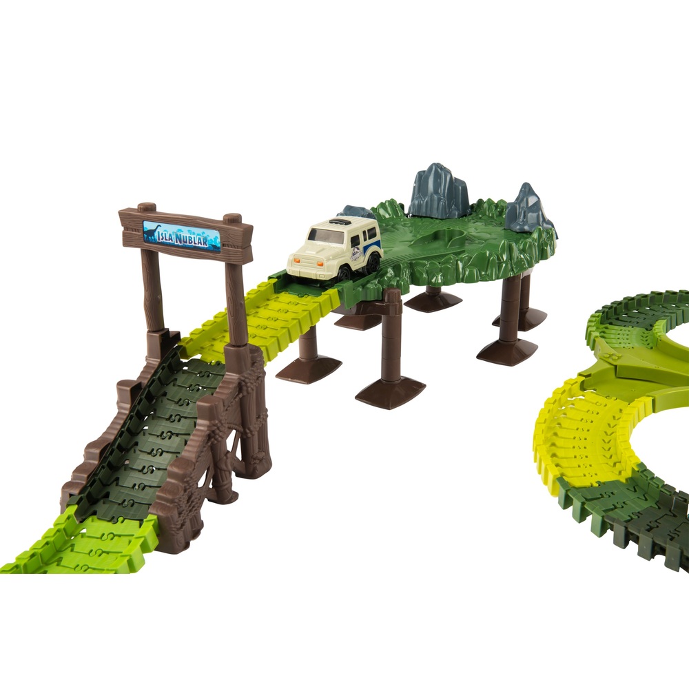 Jurassic World Dinosaurier-Rennbahn-Set und 3 Dinosaurierfiguren