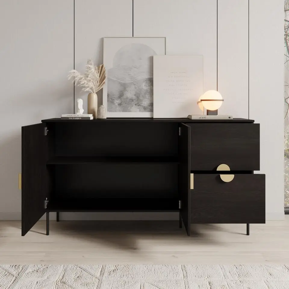 Meubella - Dressoir Monor - Zwart eiken - 160 cm