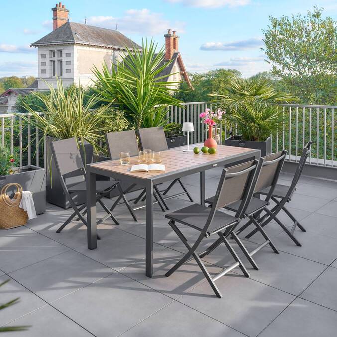 Table de jardin EVASION Effet bois Honey / Graphite