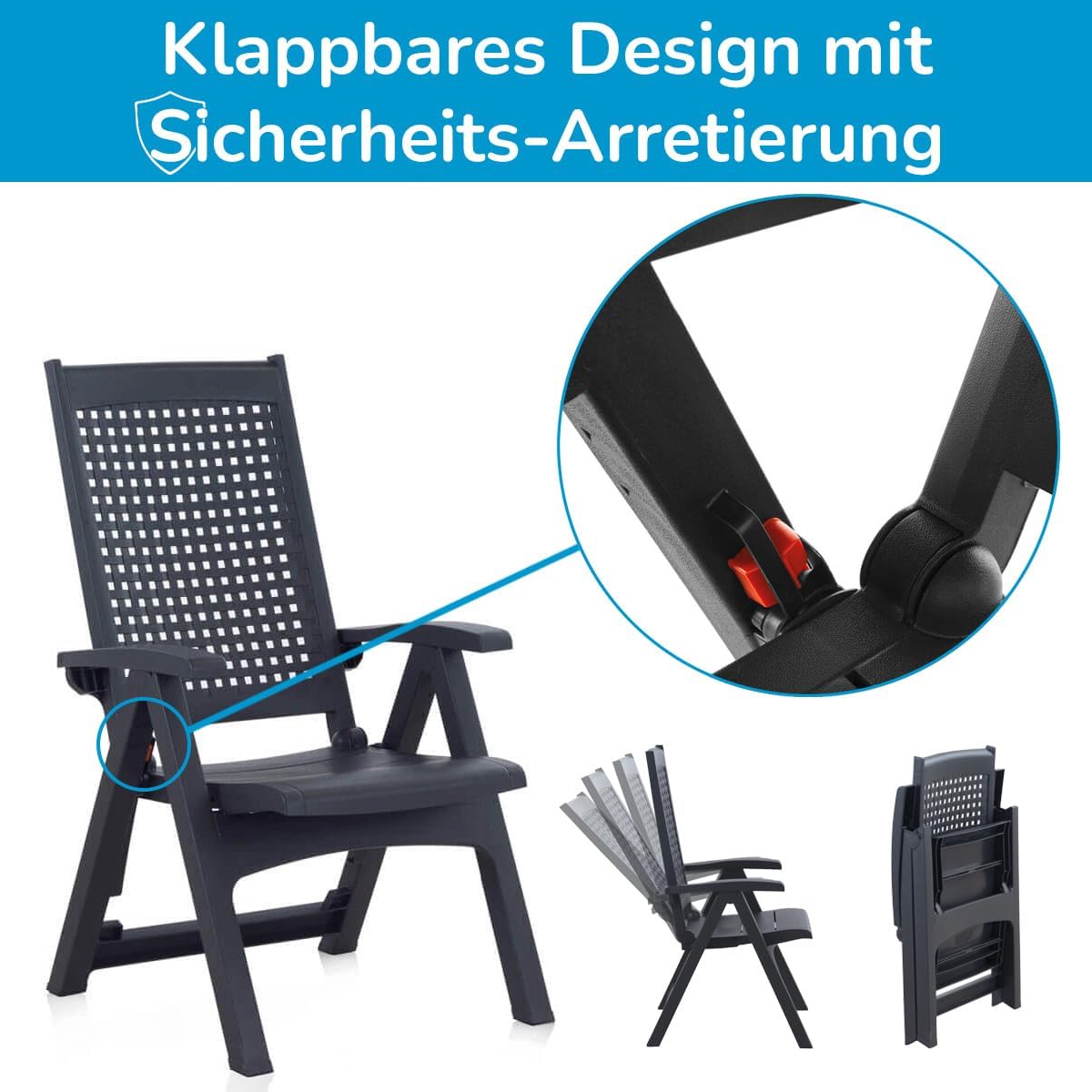 Gartenmöbel Set Tisch und Stühle 7-teilig - Gartentisch mit klappbaren Stühlen aus wetterfestem Kunststoff - Essgruppe Set für Balkon Terrasse und Garten - Gartengarnitur mit Esstisch Anthrazit