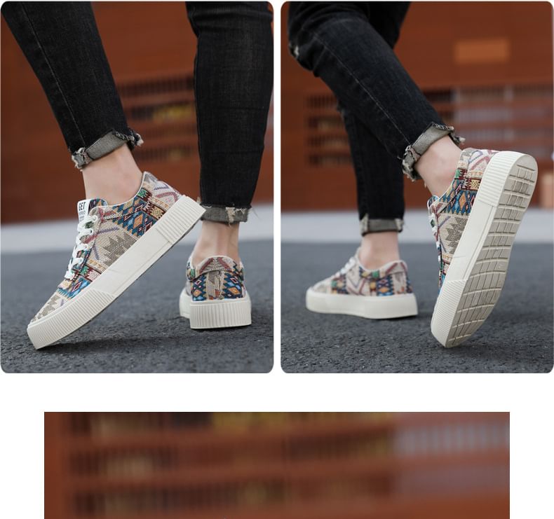 Tanzanite - Platform veterschoenen met patroon